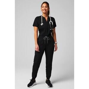 Fabletics Empower Scrub Jumpsuit XXL/1X Black StretchTech Jogger Short Sleeve